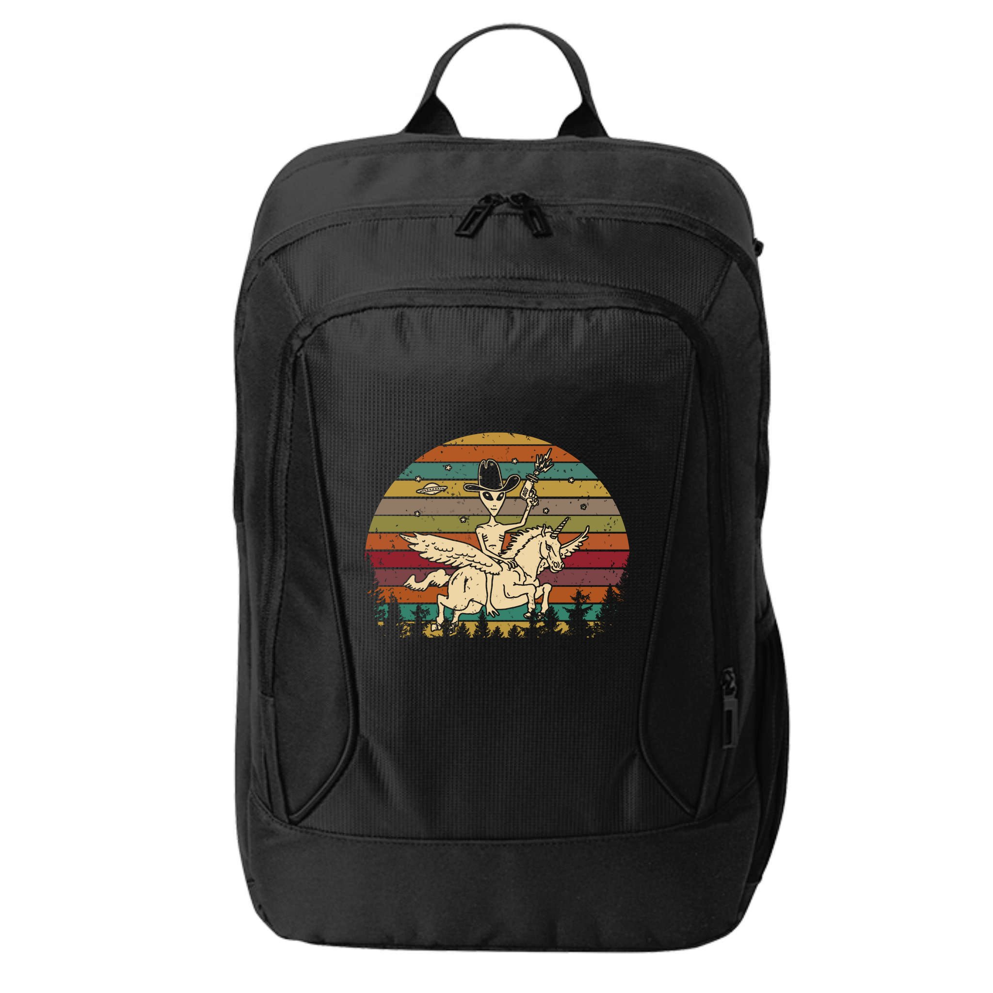 Alien Riding Unicorn Funny Cool Ufo Vintage City Backpack