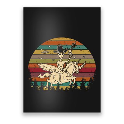 Alien Riding Unicorn Funny Cool Ufo Vintage Poster