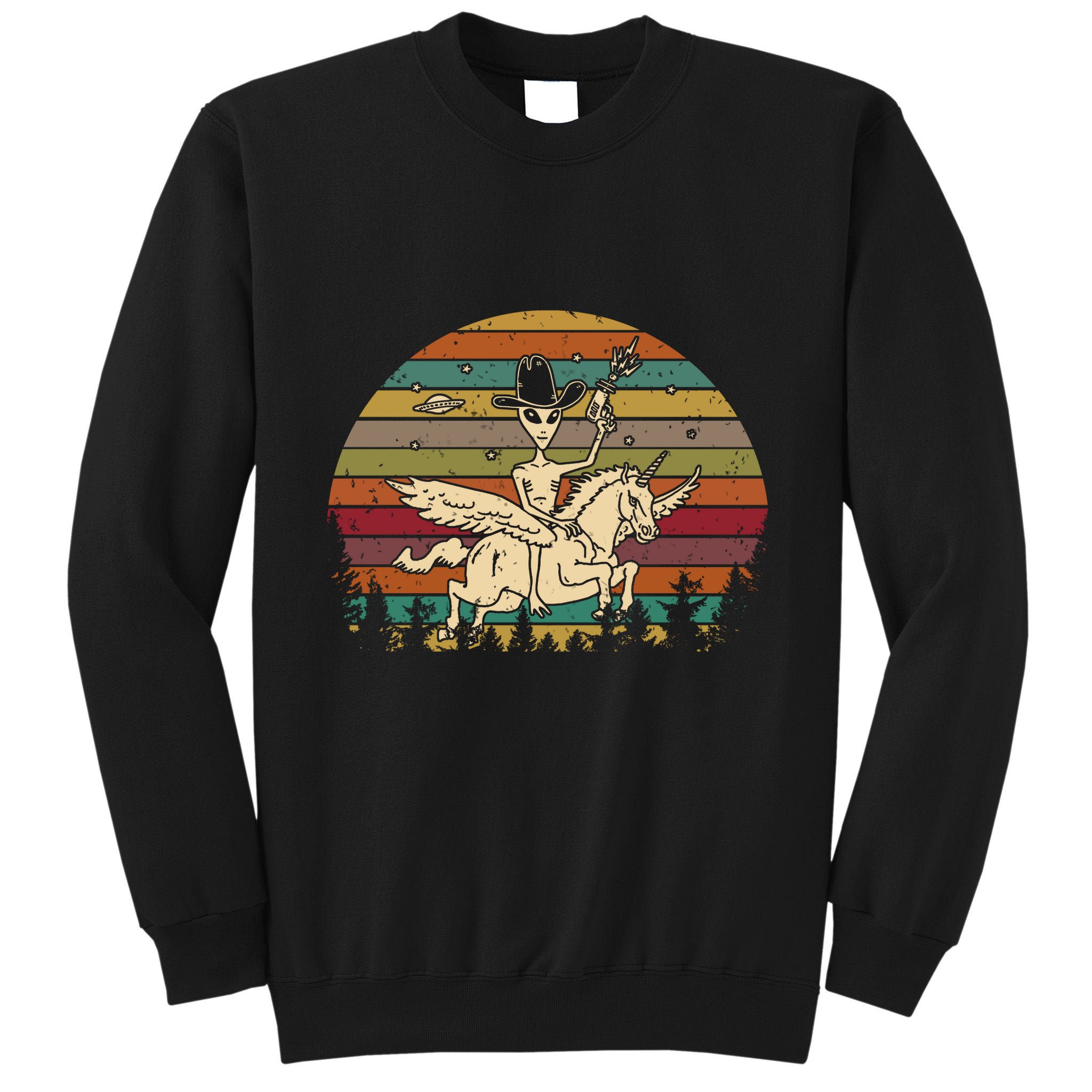 Alien Riding Unicorn Funny Cool Ufo Vintage Tall Sweatshirt