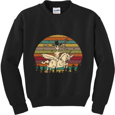 Alien Riding Unicorn Funny Cool Ufo Vintage Kids Sweatshirt