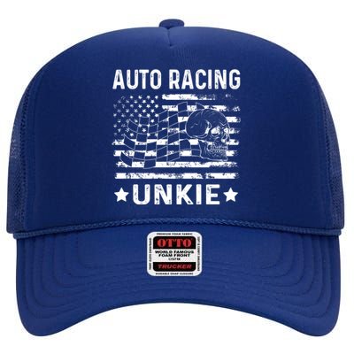 Auto Racing Unkie Uncle Usa Flag 4th Of July Gift High Crown Mesh Back Trucker Hat