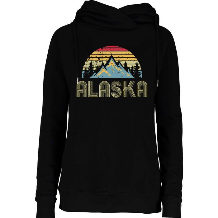 Alaska Retro Vintage Mountains Nature Hiking Womens Funnel Neck Pullover Hood