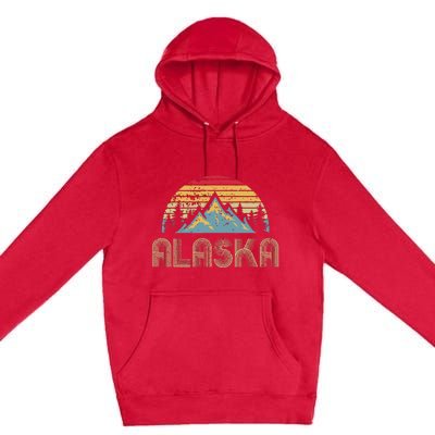 Alaska Retro Vintage Mountains Nature Hiking Premium Pullover Hoodie