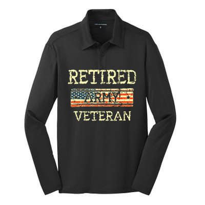 Army Retired Veteran Army American Flag Veteran Retirement Silk Touch Performance Long Sleeve Polo