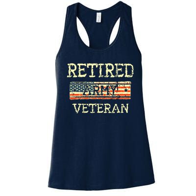 Army Retired Veteran Army American Flag Veteran Retirement Women's Racerback Tank