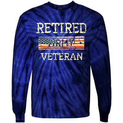 Army Retired Veteran Army American Flag Veteran Retirement Tie-Dye Long Sleeve Shirt