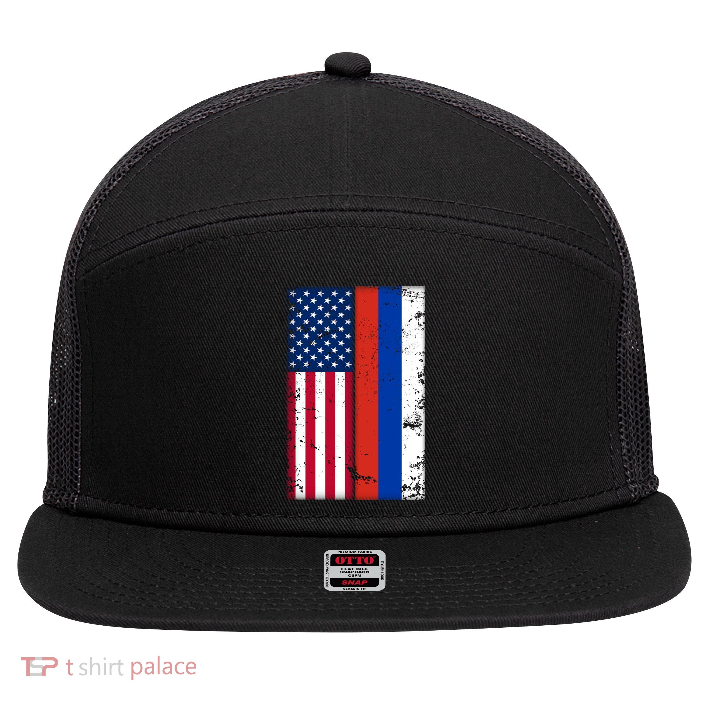 American Russia Vintage Flag 7 Panel Mesh Trucker Snapback Hat