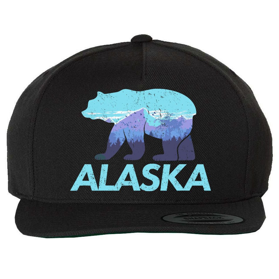 Alaska Retro Vintage Mountains & Outdoors Wilderness State Wool Snapback Cap