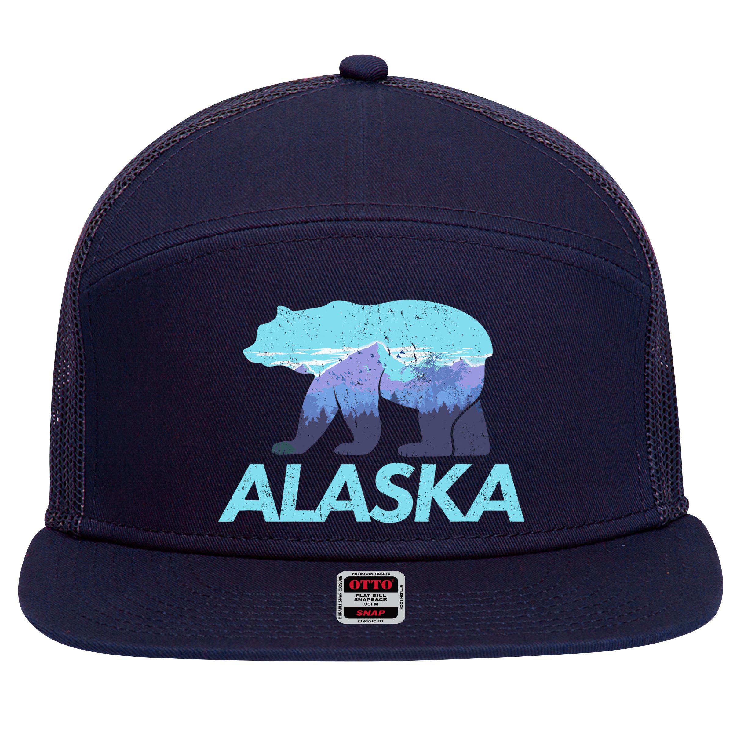 Alaska Retro Vintage Mountains & Outdoors Wilderness State 7 Panel Mesh Trucker Snapback Hat