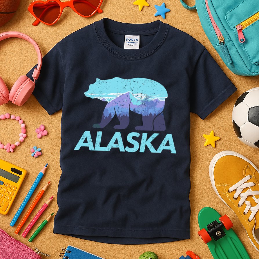 Alaska Retro Vintage Mountains & Outdoors Wilderness State Kids T-Shirt