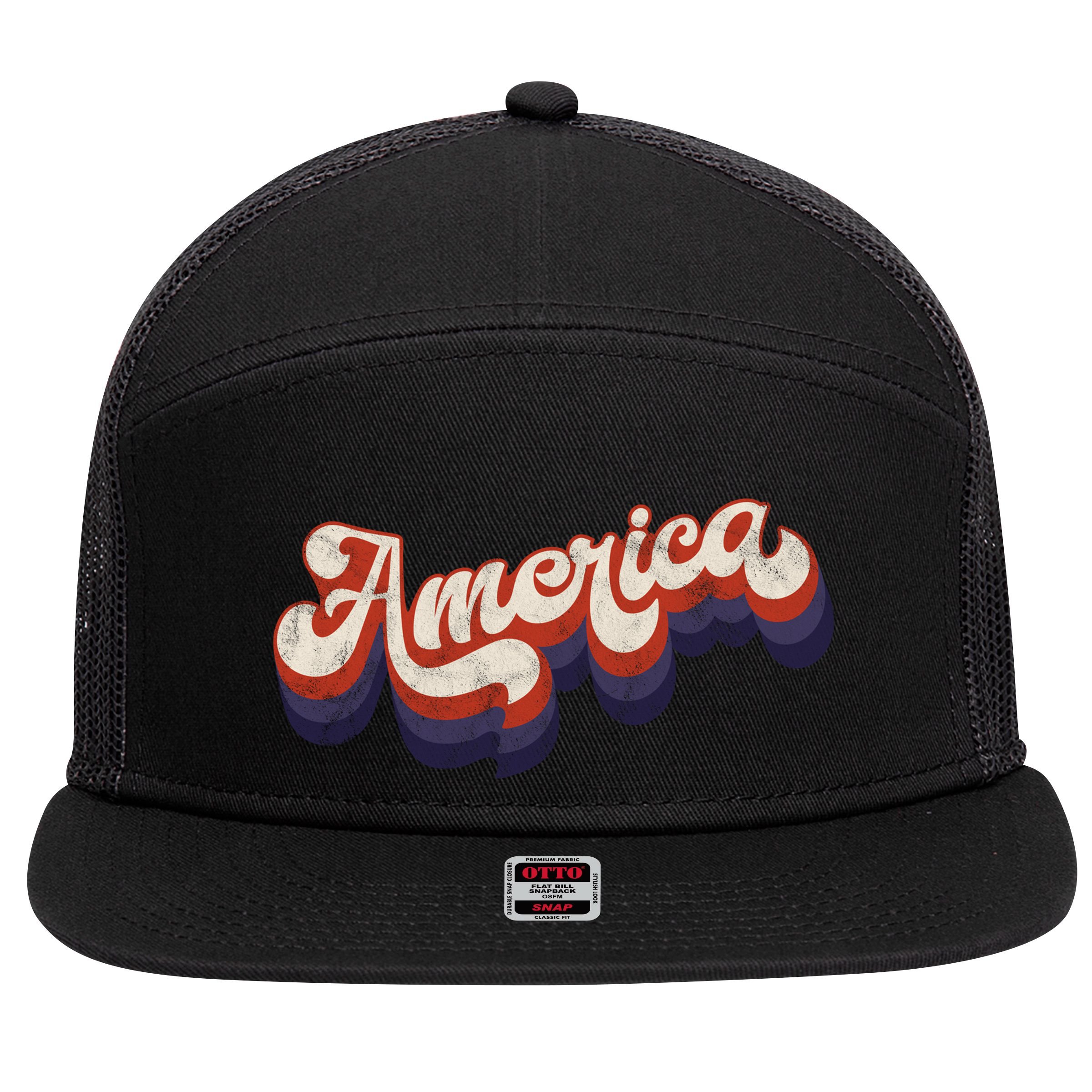 America Retro Vintage 7 Panel Mesh Trucker Snapback Hat