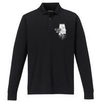 Alabama Roots Vintage Pride State Map Gift Performance Long Sleeve Polo