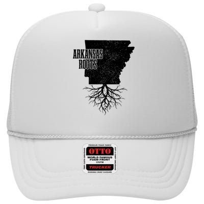 Arkansas Roots Vintage Pride State Map Gift High Crown Mesh Back Trucker Hat