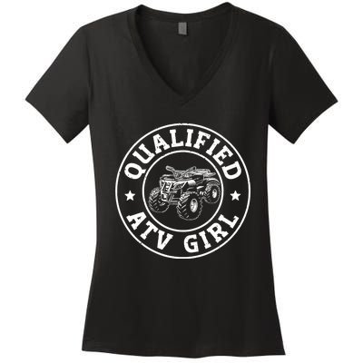 ATV Retro Vintage Quad Bikes Girl Women's V-Neck T-Shirt