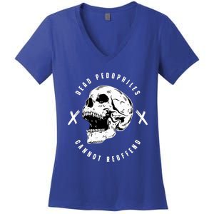 Alex Rosen Wearing Dead Pedophiles Cannot Reoffend Women's V-Neck T-Shirt