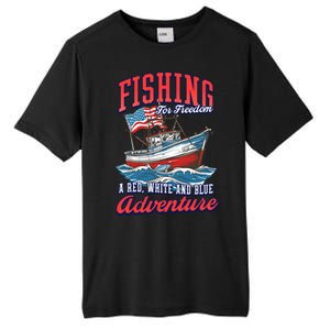 A Red White And Blue Adventure Design Patriotic Fishing Gift Tall Fusion ChromaSoft Performance T-Shirt