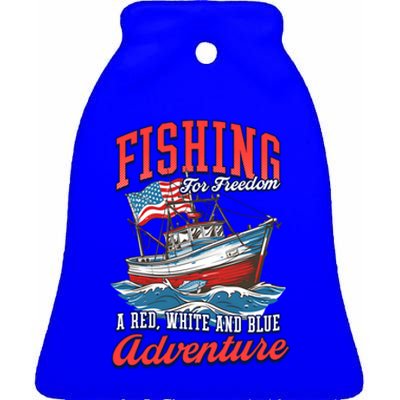 A Red White And Blue Adventure Design Patriotic Fishing Gift Ceramic Bell Ornament