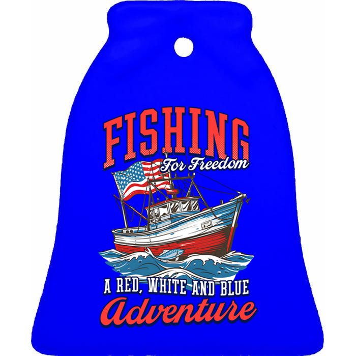 A Red White And Blue Adventure Design Patriotic Fishing Gift Ceramic Bell Ornament