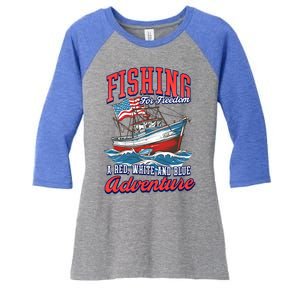 A Red White And Blue Adventure Design Patriotic Fishing Gift Women's Tri-Blend 3/4-Sleeve Raglan Shirt