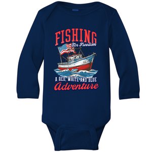 A Red White And Blue Adventure Design Patriotic Fishing Gift Baby Long Sleeve Bodysuit