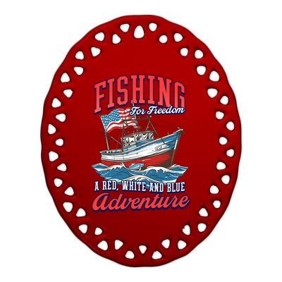 A Red White And Blue Adventure Design Patriotic Fishing Gift Ceramic Oval Ornament