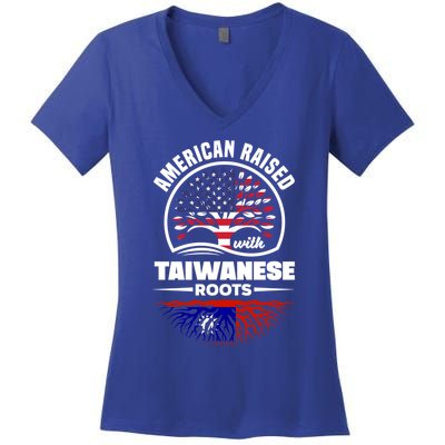 American Raised With Taiwanese Roots Taiwan Taiwanese Flag Gift Women's V-Neck T-Shirt