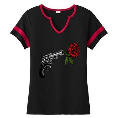 A Revolver With A Rose For Gun Lovers 2nd Adt 2a Gift Ladies Halftime Notch Neck Tee