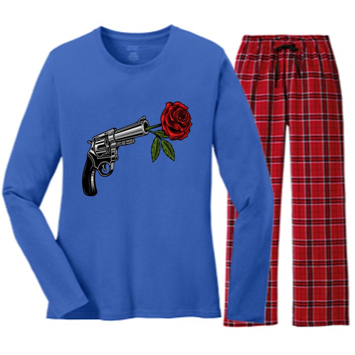 A Revolver With A Rose For Gun Lovers 2nd Adt 2a Gift Women's Long Sleeve Flannel Pajama Set 