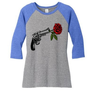 A Revolver With A Rose For Gun Lovers 2nd Adt 2a Gift Women's Tri-Blend 3/4-Sleeve Raglan Shirt