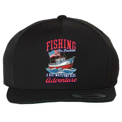 A Red White And Blue Adventure Design Patriotic Fishing Cool Gift Wool Snapback Cap