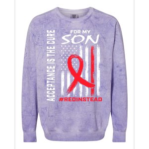 Acceptance Redinstead Wear Red Instead Autism Son Usa Flag Cute Gift Colorblast Crewneck Sweatshirt