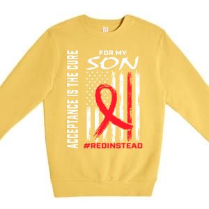 Acceptance Redinstead Wear Red Instead Autism Son Usa Flag Cute Gift Premium Crewneck Sweatshirt