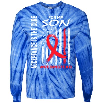 Acceptance Redinstead Wear Red Instead Autism Son Usa Flag Cute Gift Tie-Dye Long Sleeve Shirt