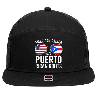 American Raised With Puerto Rican Roots USA Puerto Rico Flag 7 Panel Mesh Trucker Snapback Hat