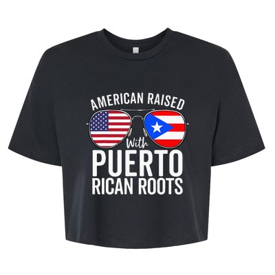 American Raised With Puerto Rican Roots USA Puerto Rico Flag Bella+Canvas Jersey Crop Tee