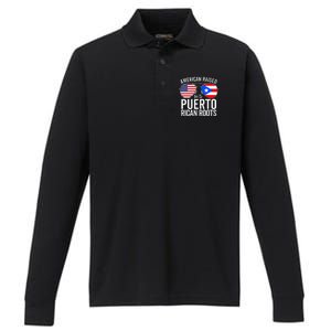 American Raised With Puerto Rican Roots USA Puerto Rico Flag Performance Long Sleeve Polo