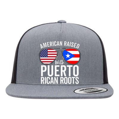 American Raised With Puerto Rican Roots USA Puerto Rico Flag Flat Bill Trucker Hat