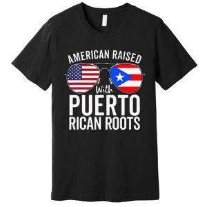 American Raised With Puerto Rican Roots USA Puerto Rico Flag Premium T-Shirt