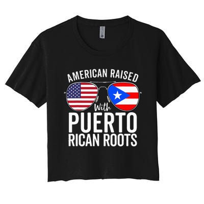 American Raised With Puerto Rican Roots USA Puerto Rico Flag Women's Crop Top Tee