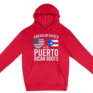 American Raised With Puerto Rican Roots USA Puerto Rico Flag Premium Pullover Hoodie