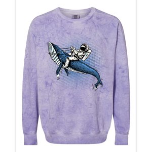 Astronaut Riding Whale In Space Blue Graphic Great Gift Colorblast Crewneck Sweatshirt