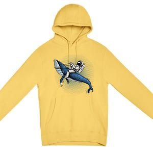 Astronaut Riding Whale In Space Blue Graphic Great Gift Premium Pullover Hoodie