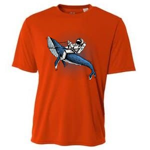 Astronaut Riding Whale In Space Blue Graphic Great Gift Cooling Performance Crew T-Shirt