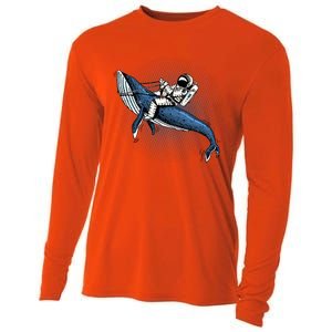 Astronaut Riding Whale In Space Blue Graphic Great Gift Cooling Performance Long Sleeve Crew