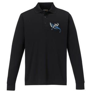 Astronaut Riding Whale In Space Blue Graphic Great Gift Performance Long Sleeve Polo