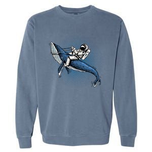 Astronaut Riding Whale In Space Blue Graphic Great Gift Garment-Dyed Sweatshirt