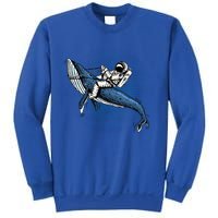 Astronaut Riding Whale In Space Blue Graphic Great Gift Sweatshirt