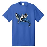 Astronaut Riding Whale In Space Blue Graphic Great Gift Tall T-Shirt