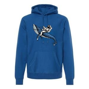 Astronaut Riding Whale In Space Blue Graphic Great Gift Premium Hoodie