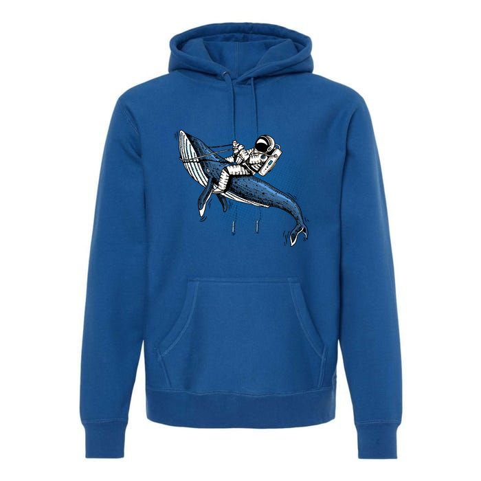 Astronaut Riding Whale In Space Blue Graphic Great Gift Premium Hoodie